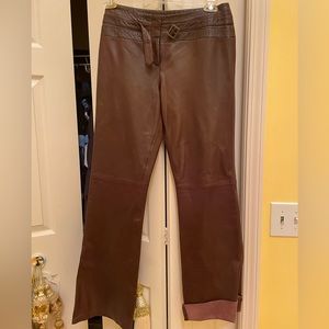 Cache Maroon Leather Boot Cut Pants